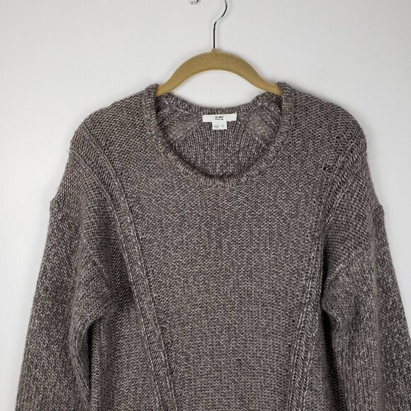 Helmut Lang Alpaca Blend Sweater Taupe Brown Crew Neck High Low Hem Size Large - Picture 3 of 8
